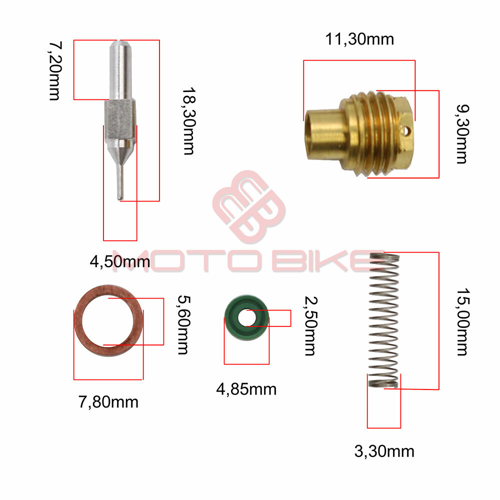 Float valve and seat for carburettor m9,5x1 mm ( valve fi 4,5x18,3 mm )