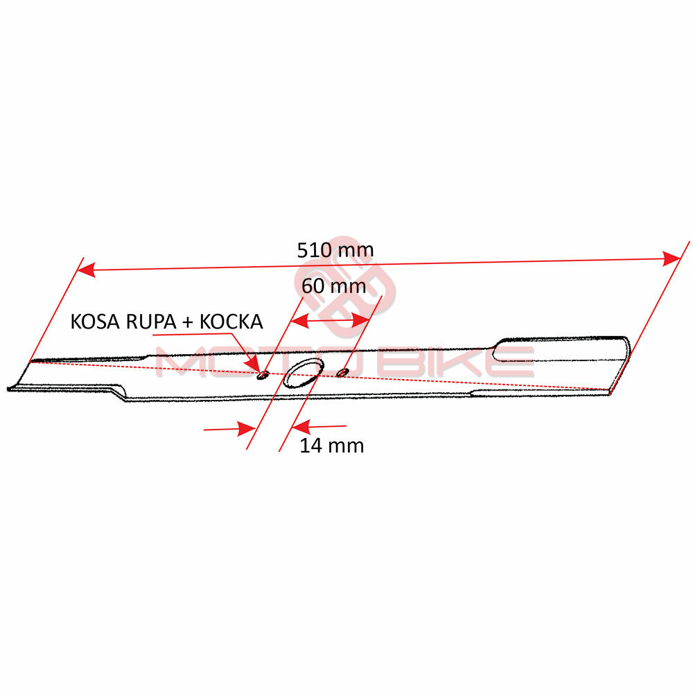 Noz kosacice l 510 mm fi 14mm (kosa rupa+kocka) trex villager vs 51p