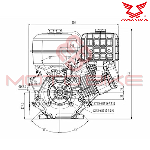 Motor zongshen gb420 420cc ( 9,0 kw / 12,5 ks )  horizontalna radilica 25mm / 102mm